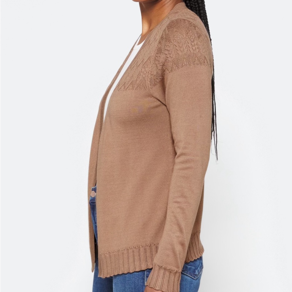 Lety & Me Leana Pointelle Detail Cardigan, Brown, XL - Picture 3 of 8